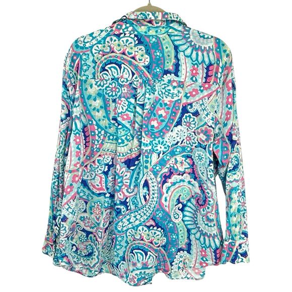 Talbots Plus 2X Long Sleeve Button Up Shirt Bold Floral Preppy Resort Coastal - Picture 4 of 11